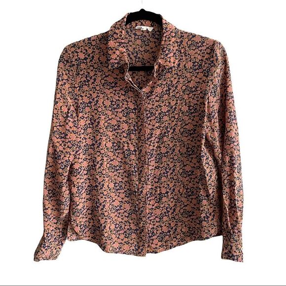 A LOVES A Silk Floral Print Hidden Button Front Long Sleeve Blouse Shirt S - Picture 1 of 7